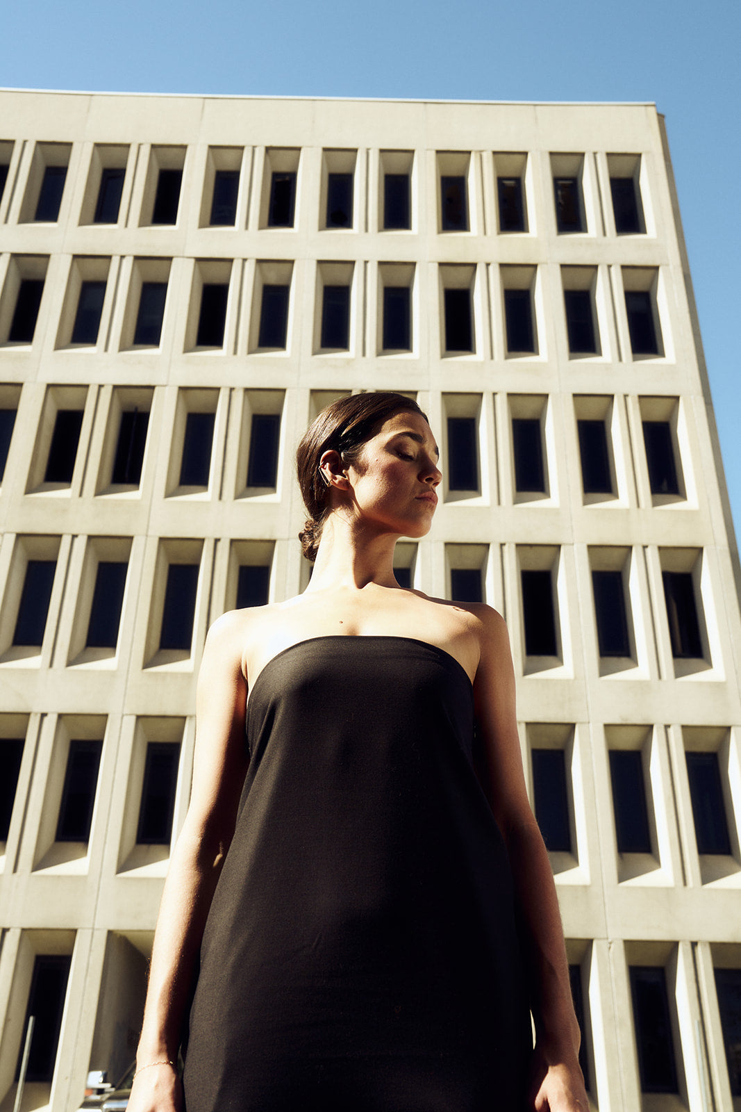 Bridget Strapless Dress in Tropical Wool