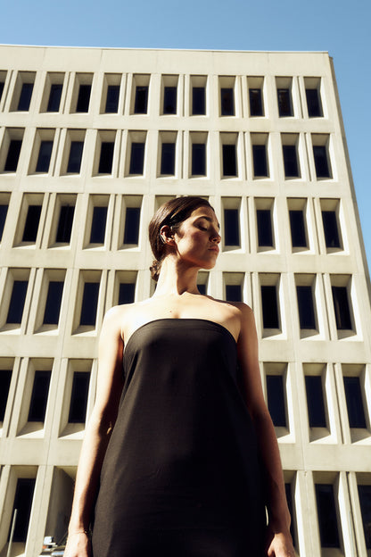 Bridget Strapless Dress in Tropical Wool