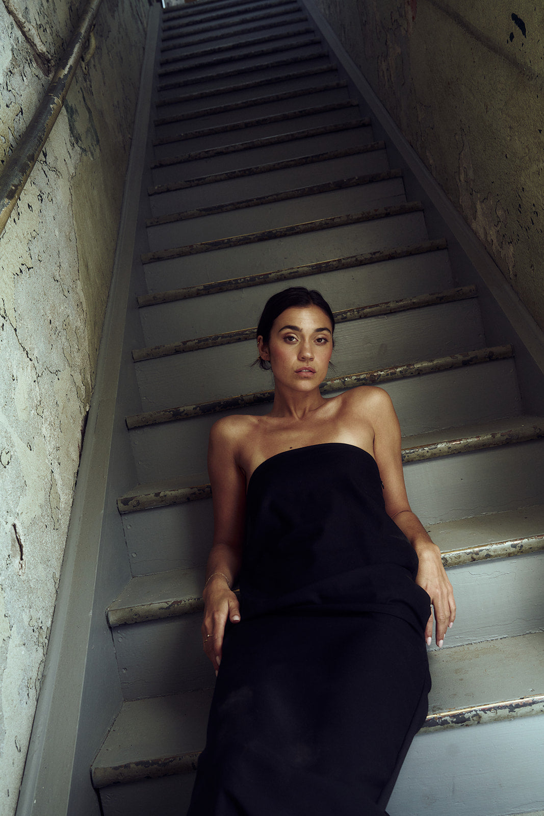 Bridget Strapless Dress in Tropical Wool