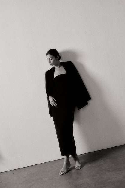 Bridget Strapless Dress in Tropical Wool