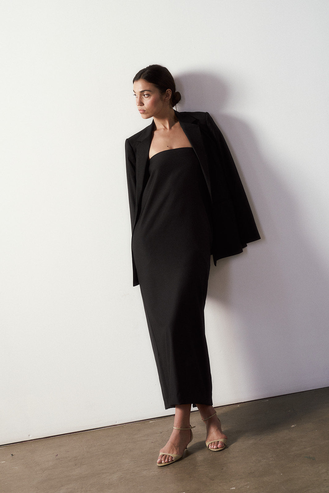 Bridget Strapless Dress in Tropical Wool