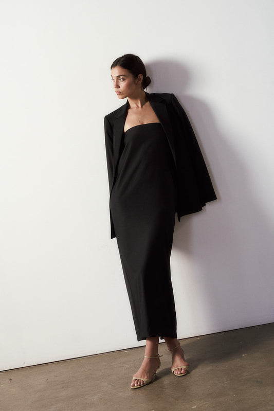 Bridget Strapless Dress in Tropical Wool