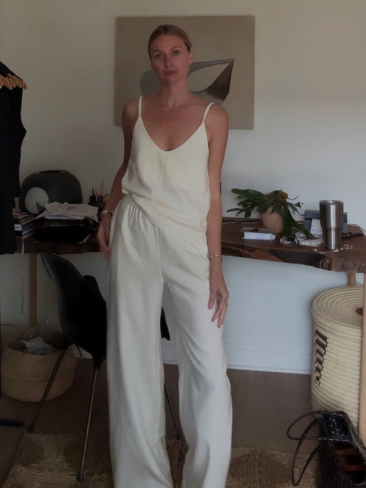 V Neck Tank in Ivory Shaniko RWS Wool